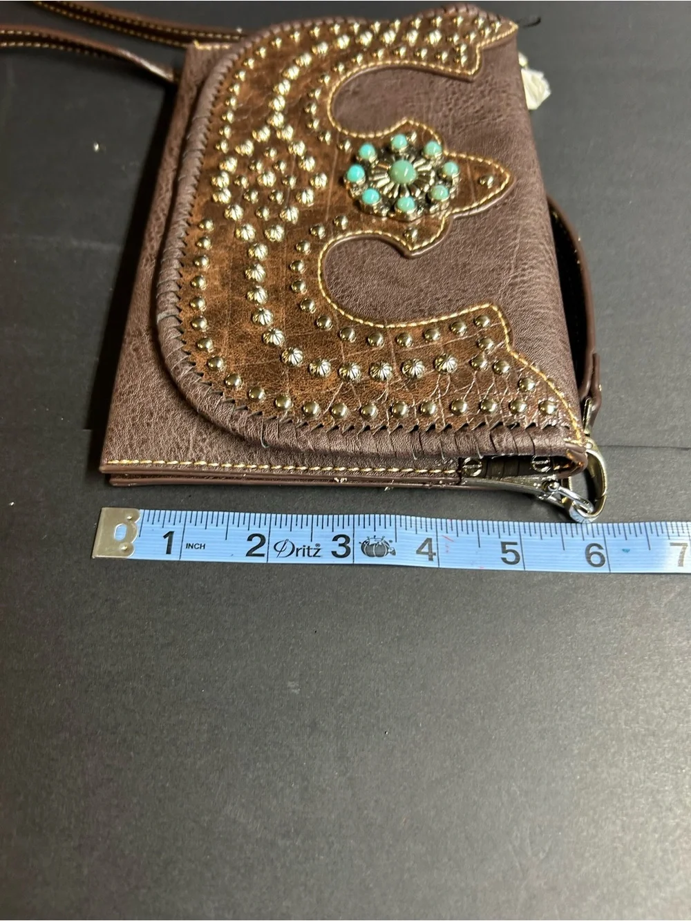 NWT American Bling Brown Studded Crossbody‎ Bag with Turquoise Accent